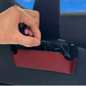 Hộp đựng kính che nắng tự động DELMER, Hộp đựng kính ô tô đa chức năng đa năng, Túi đựng kính da PU Bảo vệ kính mắt Kính râm Kẹp lưu trữ Phụ kiện nội thất ô tô