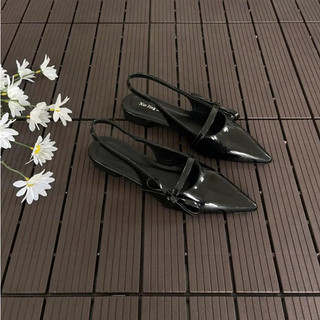 Giày Sandal nữ mũi nhọn nơ ngang đế bệt mã SD-0360