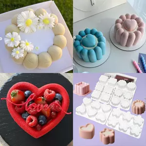 Luckyew 3D Trái Tim / Ngôi Sao / Tròn / Vuông Hoa Pudding Silicone Mousse Khuôn DIY Món Tráng Miệng Khuôn Socola Bánh Trang Trí Dụng Cụ Máy Nướng TQ