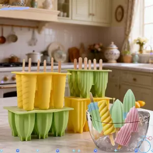 DAYBREAK Kem Popsicle Mold, Gỗ Dính DIY Hộp Đá Tự Làm, Dễ Dàng Phát Hành Thiết Kế Sáng Tạo Có Thể Tái Sử Dụng Khuôn Popsicle Cube Khay Mùa Hè