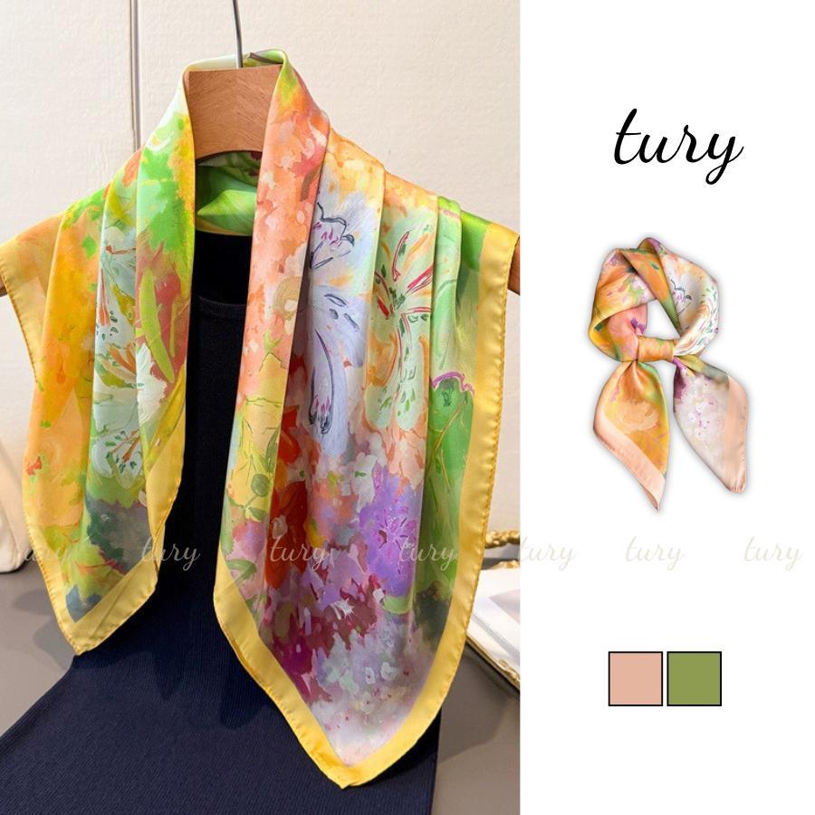 Khăn Lụa Nữ 70 - Tury - Khăn Lụa Phối Họa Tiết Hoa Màu Phong Cách Mùa Hè - KL104