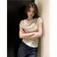 American Retro Hot Girl Style Giả hai mảnh Khâu cổ tròn ngắn tay Áo thun nữ thiết kế Niche Slimer Look Casual Top