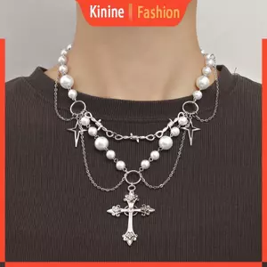 KIN Gothic Chữ Thập Mân Côi Vòng Cổ Vintage Quyến Rũ Mặt Dây Chuyền Vòng Cổ Punk Choker Trang Sức