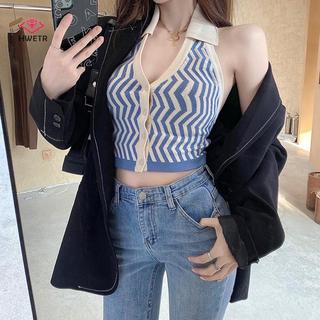 Croptop nữ crocheted sọc gợi cảm, phù hợp mùa hè