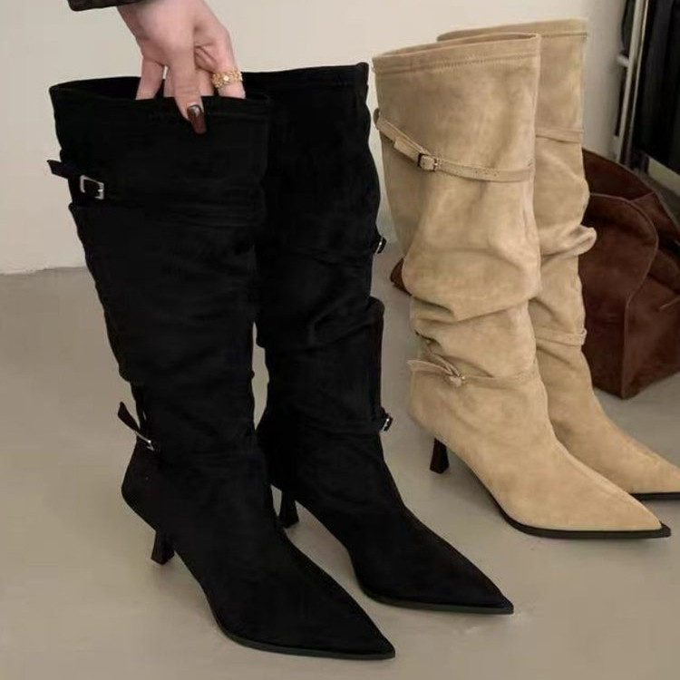 Thời Trang Mùa Đông Stiletto Gót Mũi Nhọn Giày Bốt Thời Trang Cao Cấp PU Niche Màu Trơn Nữ Chống Trơn Trượt Chống Mài Mòn Thường Ngày St