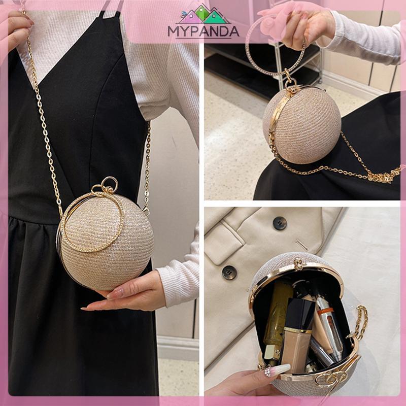 MYPANDA Vòng Tròn Di Động Túi Dạ Hội Bạc Kim Loại Túi Xách Tròn Cho Son Môi Thanh Lịch Sang Trọng Ví Ly Hợp Ví Cưới.