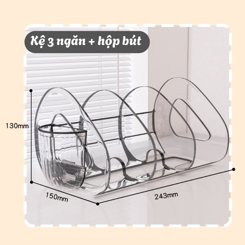 Kệ Sách Để Bàn Trong Suốt Kèm Ống Đựng Bút, Kệ Đựng Sách Vở Tài Liệu Để Bàn Học, Bàn Làm Việc Tiện Lợi