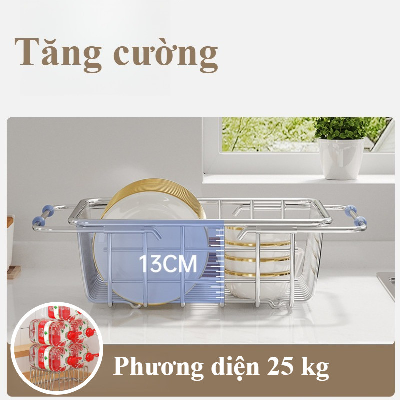 Rổ Inox 304 Gác Bồn Rửa Đa Năng - Thiết Kế Co Giãn Thông Minh, Phù Hợp Mọi Kích Thước Bồn Rửa