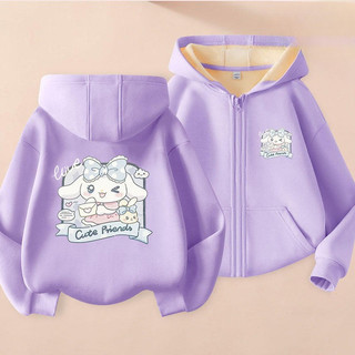 Trẻ em Cinnamoroll Lông Cừu Zip Áo Khoác Hoạt Hình Dễ Thương Có Mũ Trùm Đầu Mềm Mại Ấm Áp Áo Khoác Ngoài Trời Thường Ngày