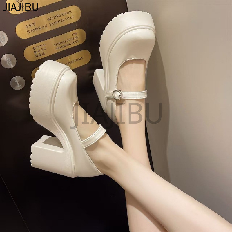 Size 34-46 Giày Da Đế Dày Mũi Tròn Màu Be/đen Kiểu Dáng Cổ Điển Anh Quốc Chống Trơn Trượt Giày Casual 44 Đôi Giày Cao Gót Đế Dày Kiểu Lolita Bằng Da Bóng Phong Cách Công Chúa Pháp 43 Korean Fashion Platform Mary Jane Doll Shoes Giày Đồng Phục JK Nhật Bản