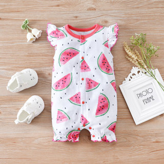 Mùa Hè Cho Bé Mỏng Phong Cách Áo Liền Quần In Dưa Hấu Bay Tay Bé Gái Ngọt Ngào Thoáng Khí Jumpsuit Xuyên Biên Giới Quần Áo Trẻ Em
