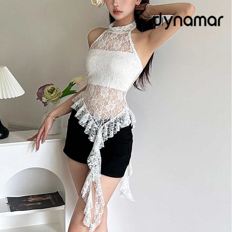 【dynamar】Áo không tay cổ trễ, áo cổ tròn khoét lưng, áo vest nữ viền không đều