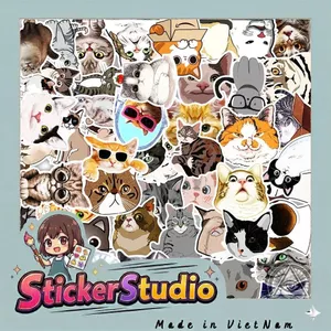 Set 50 Sticker Mèo Cute Phong Cách Hoạt Hình Meme Hài Hước Chống Nước Dán Laptop Vali Mũ Bảo Hiểm Sổ Tay