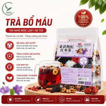 Trà bổ máu 50 gói x 8gr Trà thảo mộc gồm Hắc kỷ tử Kỳ tử đỏ Dâu tằm Táo đỏ Đường phèn Mát gan Đẹp Da