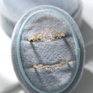 Retro Ánh Sáng Sang Trọng Siêu Nhấp Nháy Nước Thả Zircon Bộ Nhẫn Xếp Chồng Nữ Niche Thiết Kế Thanh Lịch Tính Khí Tay Trang Sức Bộ Hai Mảnh