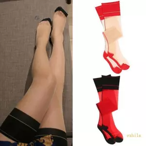Exhila Sheer Lụa Đùi Vớ Tương Phản Cuba Giày Cao Gót Vớ Nylon Dài Tất Backseam Đùi Sheer Vớ