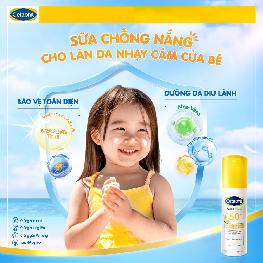 Sữa chống nắng dịu lành cho làn da nhạy cảm của bé từ 6 tháng tuổi CETAPHIL BABY SUN KIDS 150ML