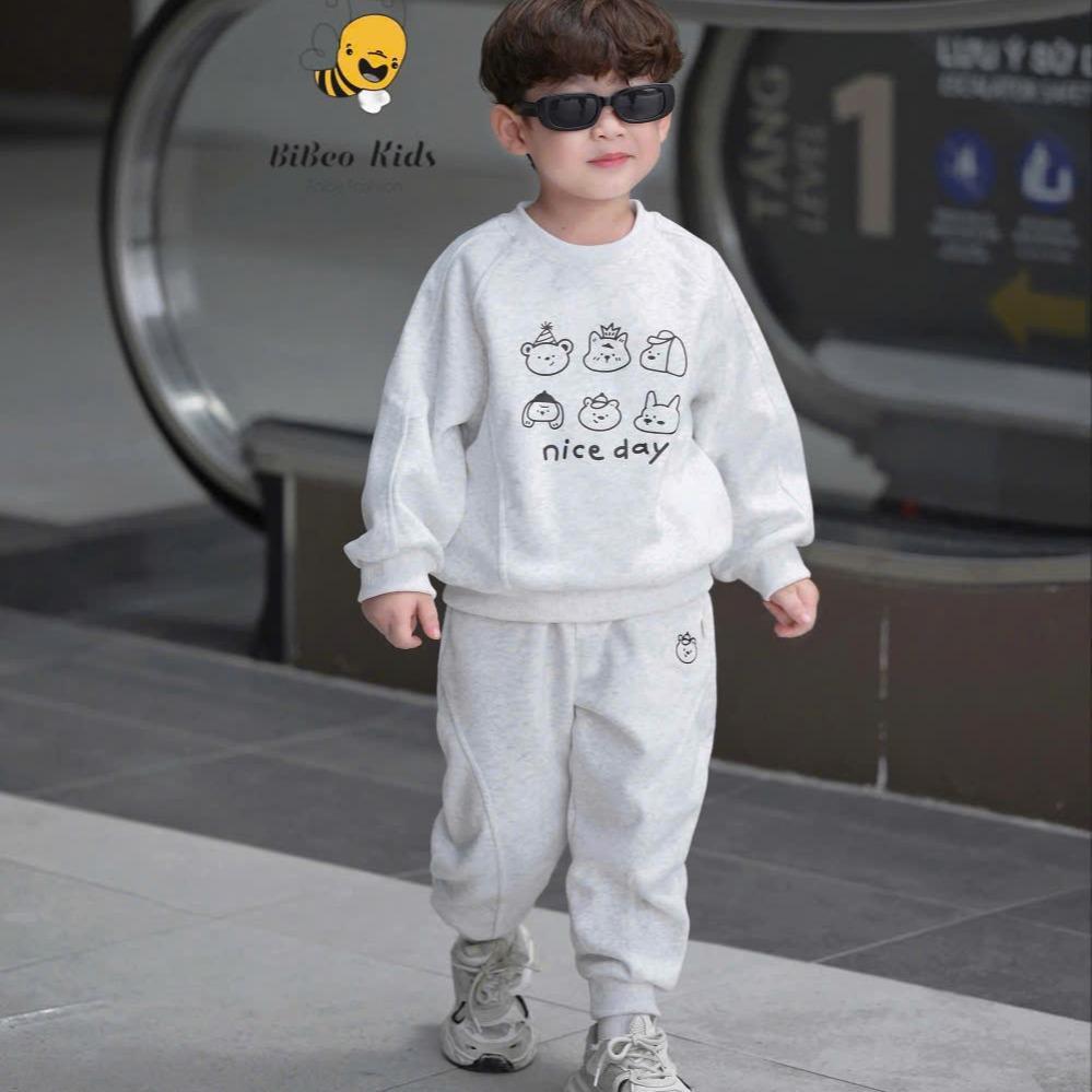 [BiBeo Kids] Bộ Quần Áo THU ĐÔNG BỘ NỈ NICE DAY cho bé trai ,Bộ quần áo dài tay cho bé