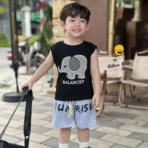 Bộ quần áo IN HÌNH VOI ĐÍNH ĐÁ chất liệu cotton mềm mát, cho bé từ 1 - 5 tuổi