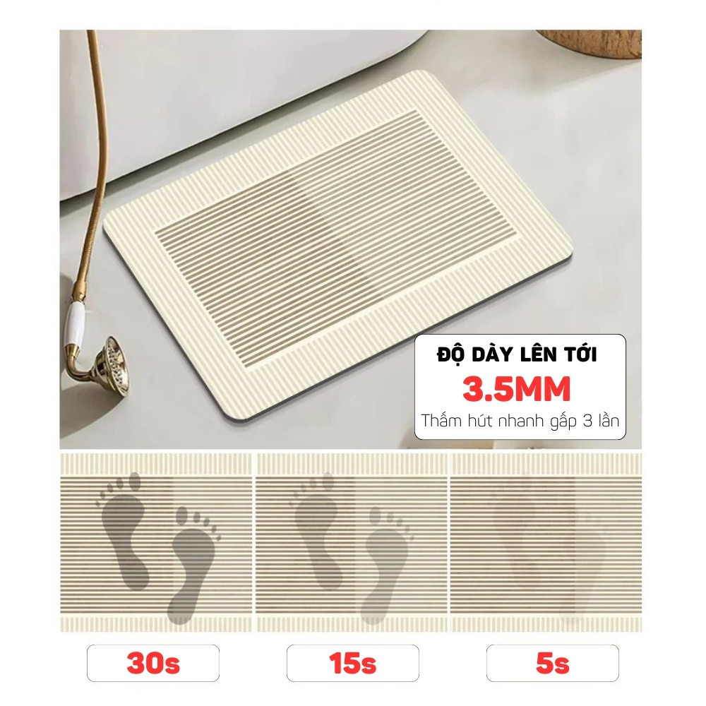 Thảm Lau Chân Nhà Tắm HomeMate Bùn Tảo Cát Siêu Thấm Hút, Nhanh Khô Chống Trượt 40x60cm