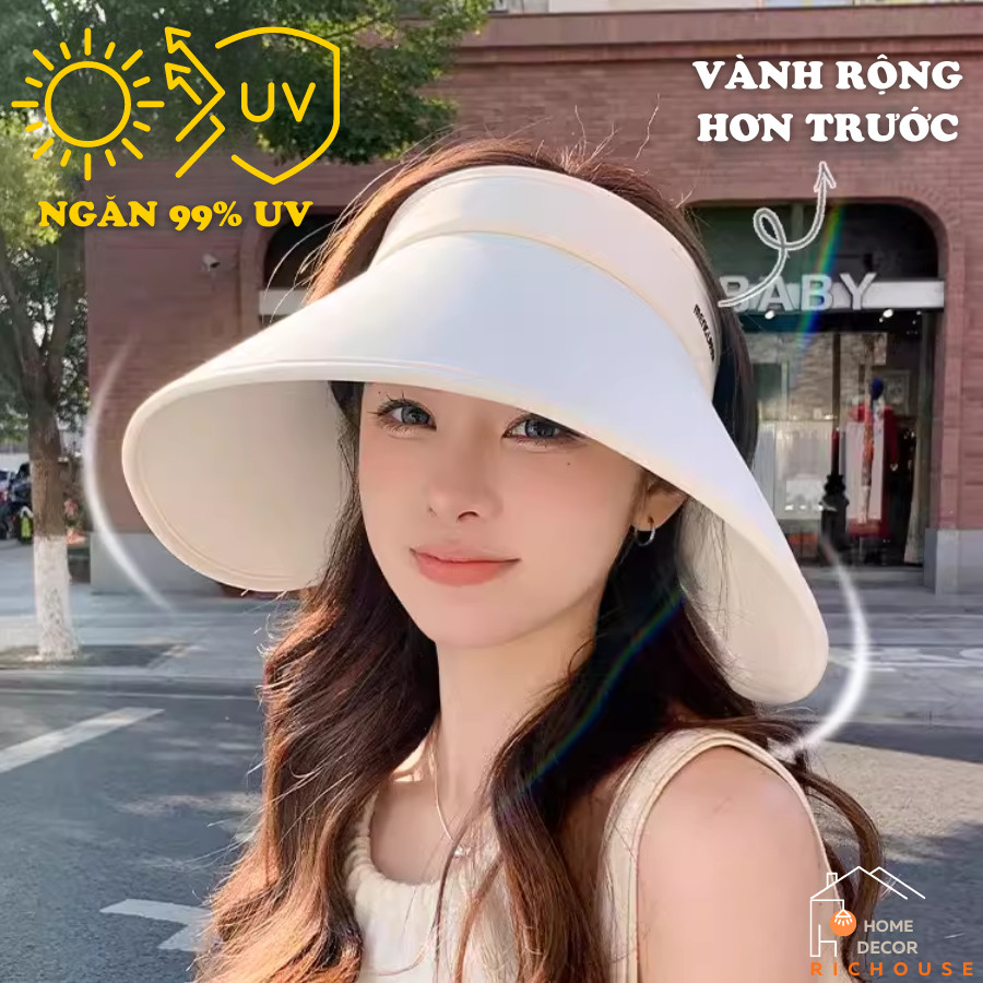 Mũ Chống Nắng Nửa Đầu Vành Siêu Rộng HomeMate UPF50+, Nón Chống UV Gấp Gọn Đi Biển Du Lịch