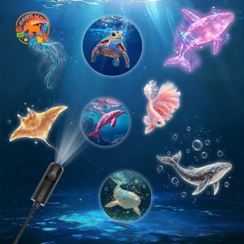 CANAMEK LED USB Máy chiếu Ánh sáng Marine Life Ocean Chủ đề với 8 tấm để trang trí nội thất và chiếu sáng ban đêm cho trẻ em CSF