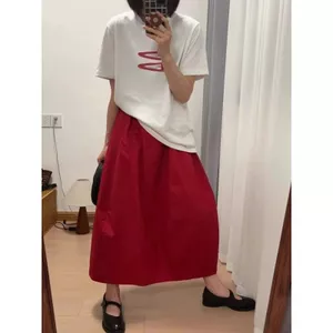 Kích thước lớn kiểu Pháp Retro Vermilion Độ đàn hồi lưng cao Ba chiều có độ đàn hồi bao gồm váy chữ a Split Bud