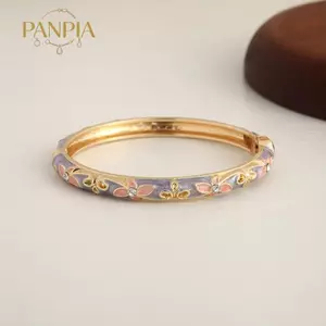 PNPIA- Vintage Hoa Men Lắc Tay Vòng Tay Màu Vàng Mở Vòng Tay Hoa Thanh Lịch Giọng Cho Nữ Quà Tặng Dịp