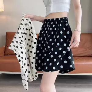 Quần short rộng hai màu chấm bi màu đen trắng phong cách Hàn Quốc dành cho nữ mùa hè Plus Size Béo mm Eo cao ôm hơn trông thường ngày ống rộng F
