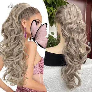 DELMER Claw Kẹp đuôi ngựa mở rộng, Bộ tóc tổng hợp xoăn gợn sóng thanh lịch giả, Lông tơ tự nhiên cổ điển Dễ dàng mặc Tóc giả đuôi ngựa nhiều lớp Giáng sinh