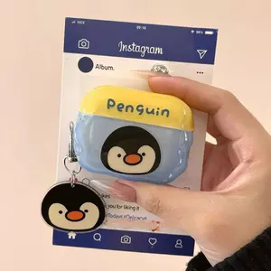 Hộp đựng tai nghe trong suốt hình chim cánh cụt nhỏ có sẵn Thích hợp cho chim cánh cụt Airpodpro3 Phong cách mới Thích hợp cho Vỏ bảo vệ Airpods4 Bao gồm tất cả Chống sốc Chống @ -