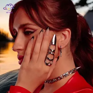HFTOY 1 Cái Gothic Ro Máy Móc Cuộn Khớp Giáp Knule Hiệp Sĩ Kim Loại Nhiều Lớp Nhẫn Punk Giáp Nhẫn Trang Sức Cosplay Quà Tặng ~