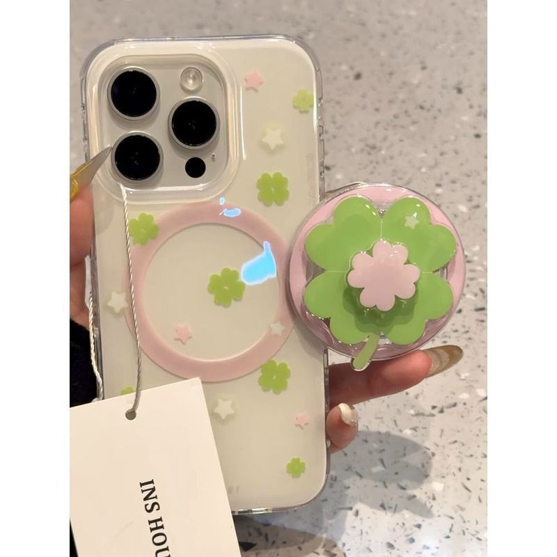 Xoay Lucky Bốn Lá Cỏ Ba Lá Từ Tính Apple 16promax Ốp Lưng Điện Thoại 15 / 13 / 14Plus / 12 Nữ 11 Mùa Hè x