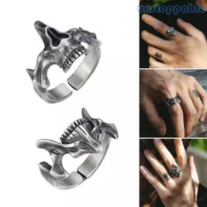 Unstop * Nhẫn đầu lâu nam Goth cổ điển màu bạc đen Punk lấy cảm hứng từ trang trí ngón tay