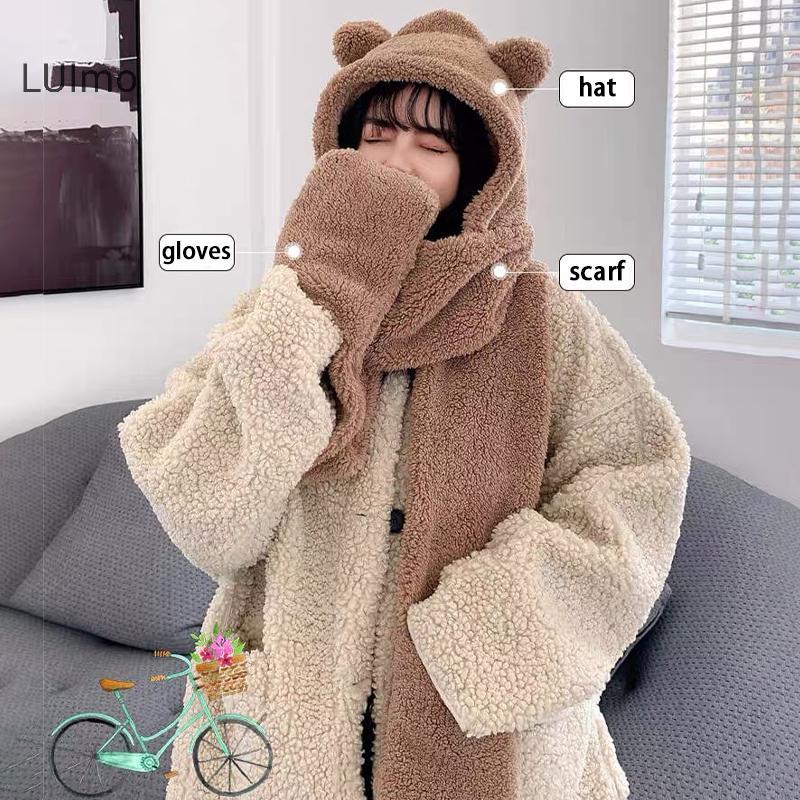 LUImo Bộ Mũ Tai Khăn Găng Tay Dày Cho Nữ, Ấm Áp Chống Gió Mùa Đông