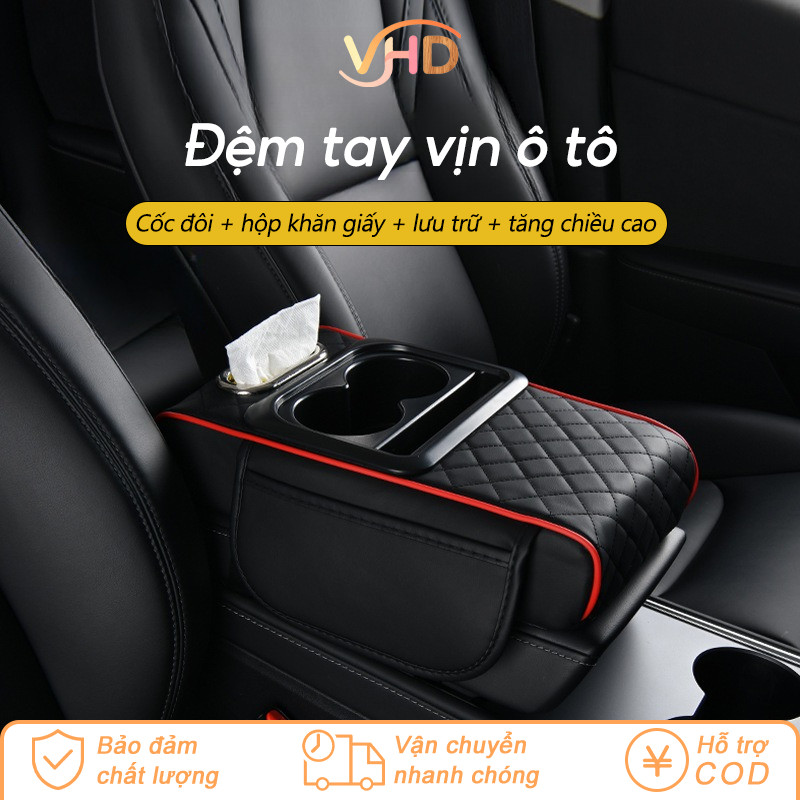 Đệm Tỳ Tay Ô Tô Mẫu Mới 4 Trong 1 - Chất Liệu Da PU & Cao Su Non, Có Hộp Đựng Đa Năng