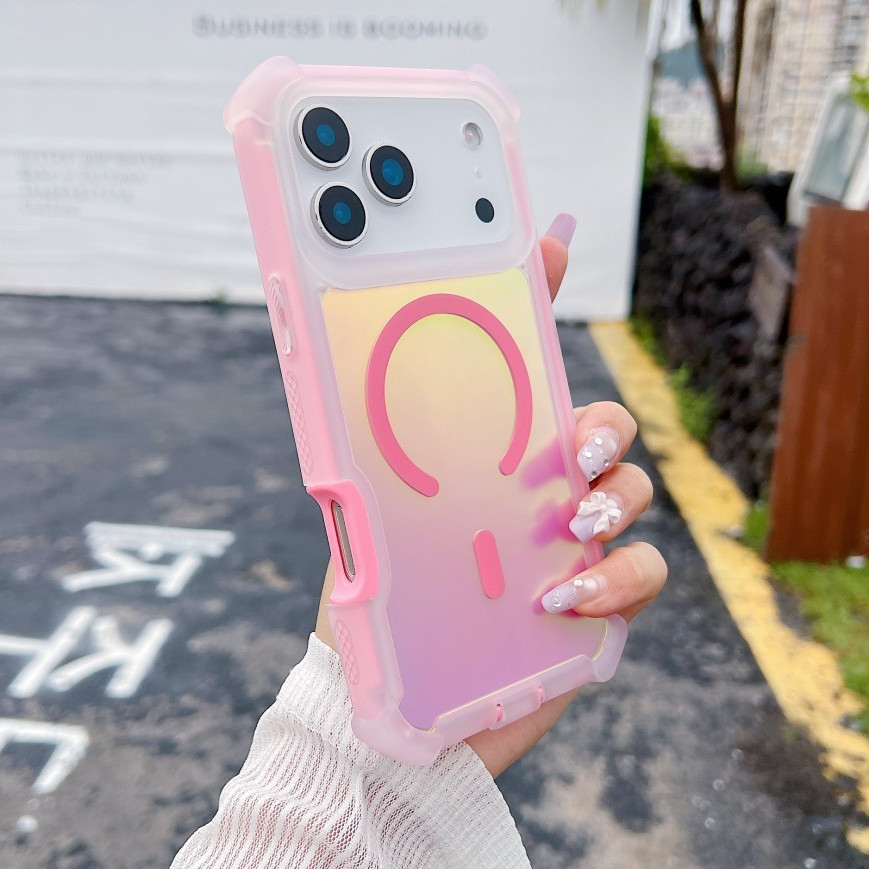 Ốp Điện Thoại Từ Tính Đổi Màu Cho iPhone 17 16 15 14 13 11 Pro Promax 17 Air Plus 16 E Không Vàng Bốn Góc Chống Sốc