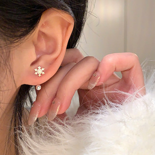 Bông tai bạc 925 Bông tai bông tuyết Giáng sinh Bông tai xoắn ốc cho phụ nữ Giáng sinh Bông tai bông tuyết đính kim cương Bông tai đeo lưng thời trang sang trọng