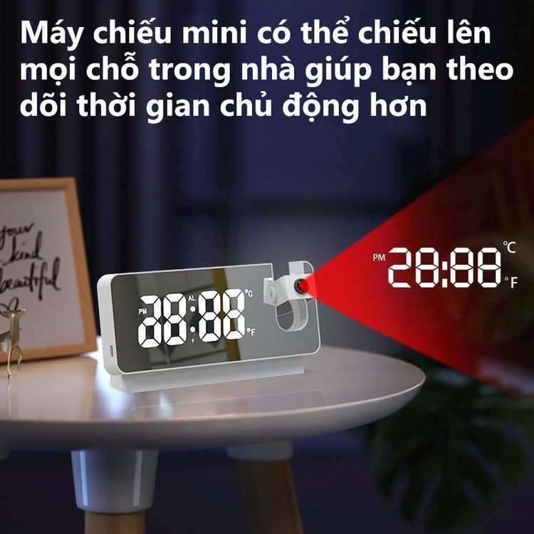 Đồng hồ điện tử để bàn tích hợp đèn LED chiếu thời gian, hiển thị nhiệt độ phòng, có chế độ báo thức