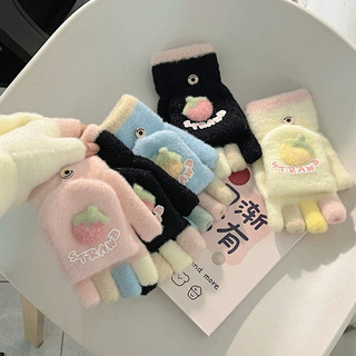 Găng Tay Hở Ngón Len Lót Lông Dễ Thương, Găng Tay Len Giữ Ấm Mùa Đông Nhiều Màu Pastel Cho Bạn Nữ