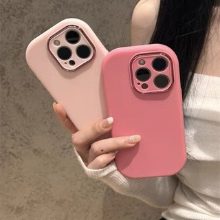 Ins Hàn Quốc Solid Casnig cho iPhone 17 11 12 13 14 15 16 Pro X XR Xs Max 7 8 Plus Ốp Điện Thoại TPU Mềm Vỏ Bảo Vệ Ống Kính Mặt Sau Trang Bị Da