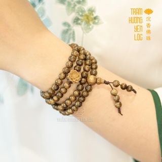 Vòng Gỗ 108 Hạt Trầm Hương Mix Hoa Sen  -Trầm Hương Yên Lộc