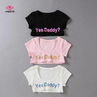 HWETR Nữ In Chữ Tay Ngắn Có Bố Tay Ngắn Crop Chạy Áo Mới
