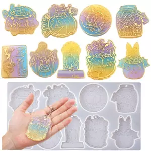 Flgo Halloween Bí Ngô Hoạt Hình Đầu Lâu Móc Khóa Nhựa Dính Khuôn Bông Tai Vòng Cổ Khuôn Silicon DIY Trang Sức Mặt Dây C