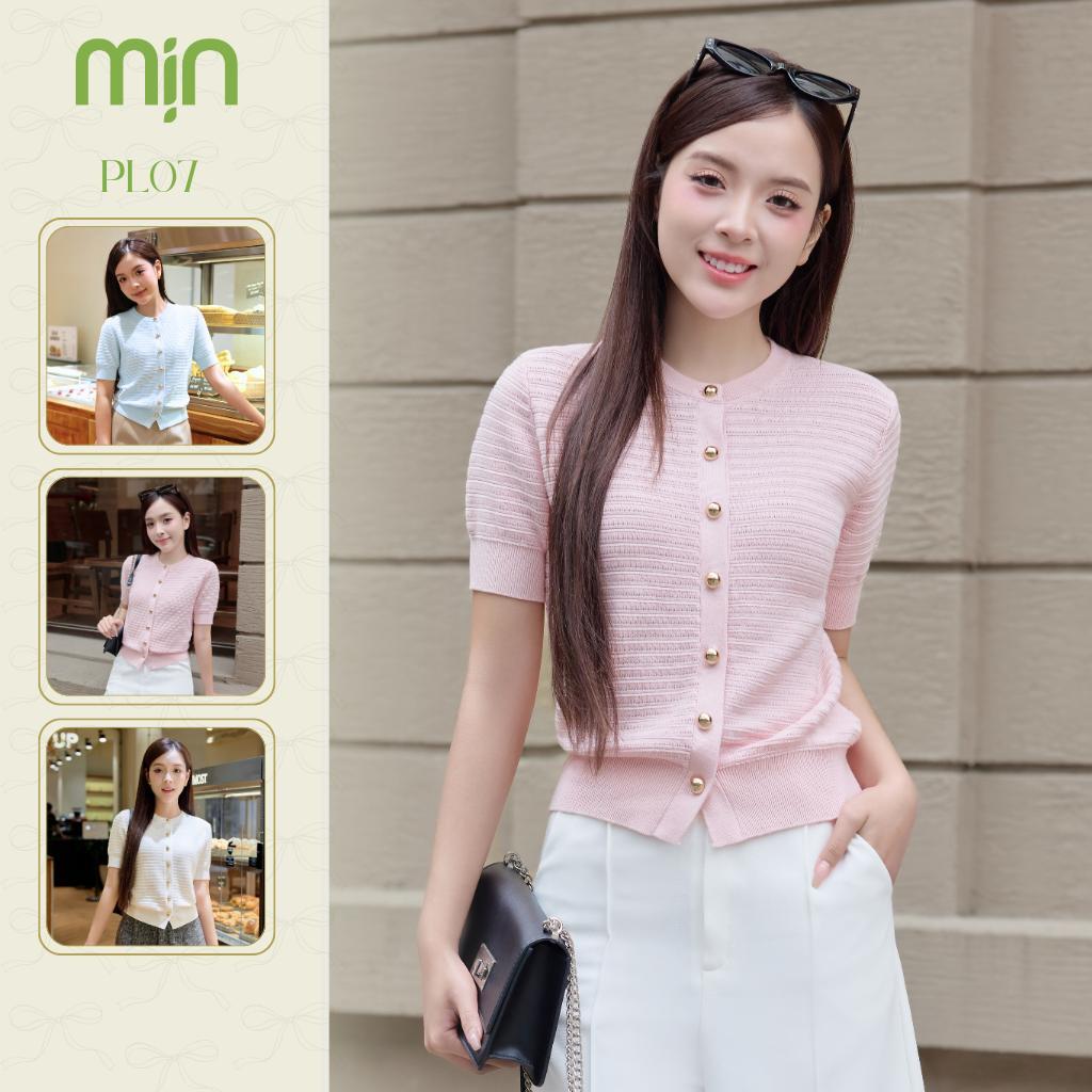 Áo len nữ cộc tay cổ tròn Mịn VN dệt ngang mềm thoáng khí mùa hè, form ôm nhẹ, màu hồng pastel PL07 (1)