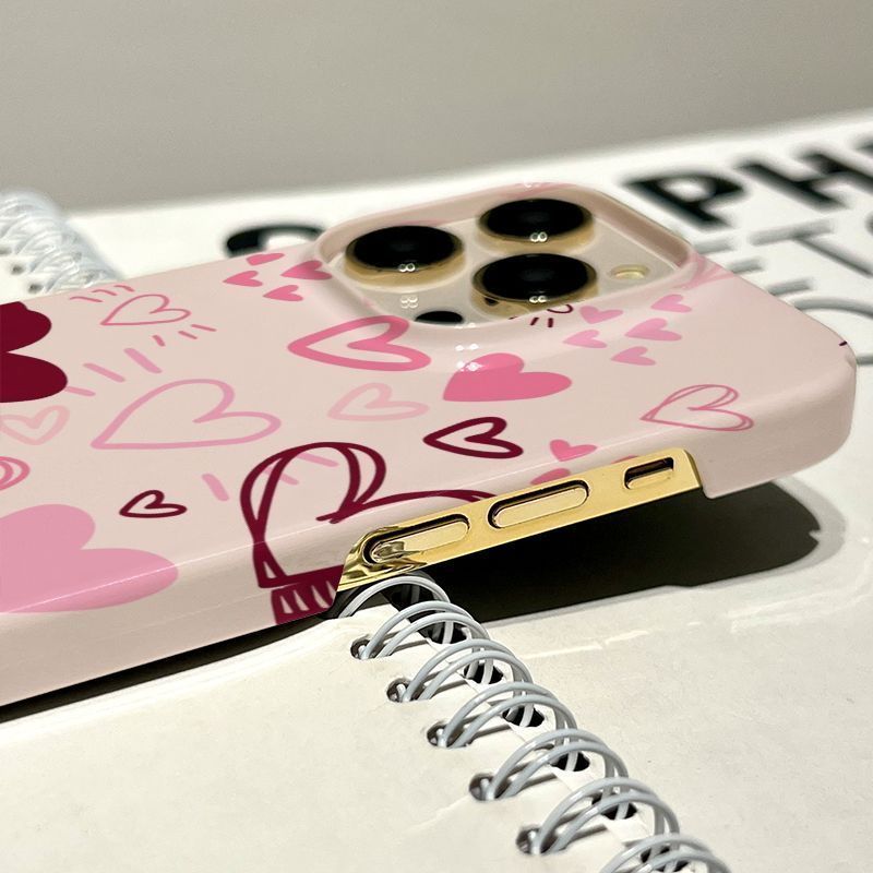 Ốp Điện Thoại Graffiti Trái Tim Tình Yêu QYJS Thích Hợp Cho IPhone 16 15 14 13 ProMax 12 PRO 17 AIR 11 7 8 PLUS XR XSMAX Ốp Lưng Cứng Niche Film Cao Cấp Phong Cách Mỏng