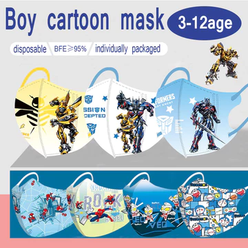 Bộ 50 Khẩu Trang Trẻ Em 3D Dùng Một Lần 3-12 Tuổi Người Nhện Transformers Họa Tiết Hoạt Hình Mùa Hè Khẩu Trang Trẻ Em Đóng Gói Riêng Thoáng Khí Và Thoải Mái