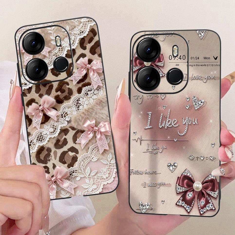 Bowknot Hoa Bướm Patten Dành Cho Tecno Spark Go 2023 BF7n Cản Pop 7 Pro Pop7 BF7 BF6 Vỏ TPU Mềm Màu Đen