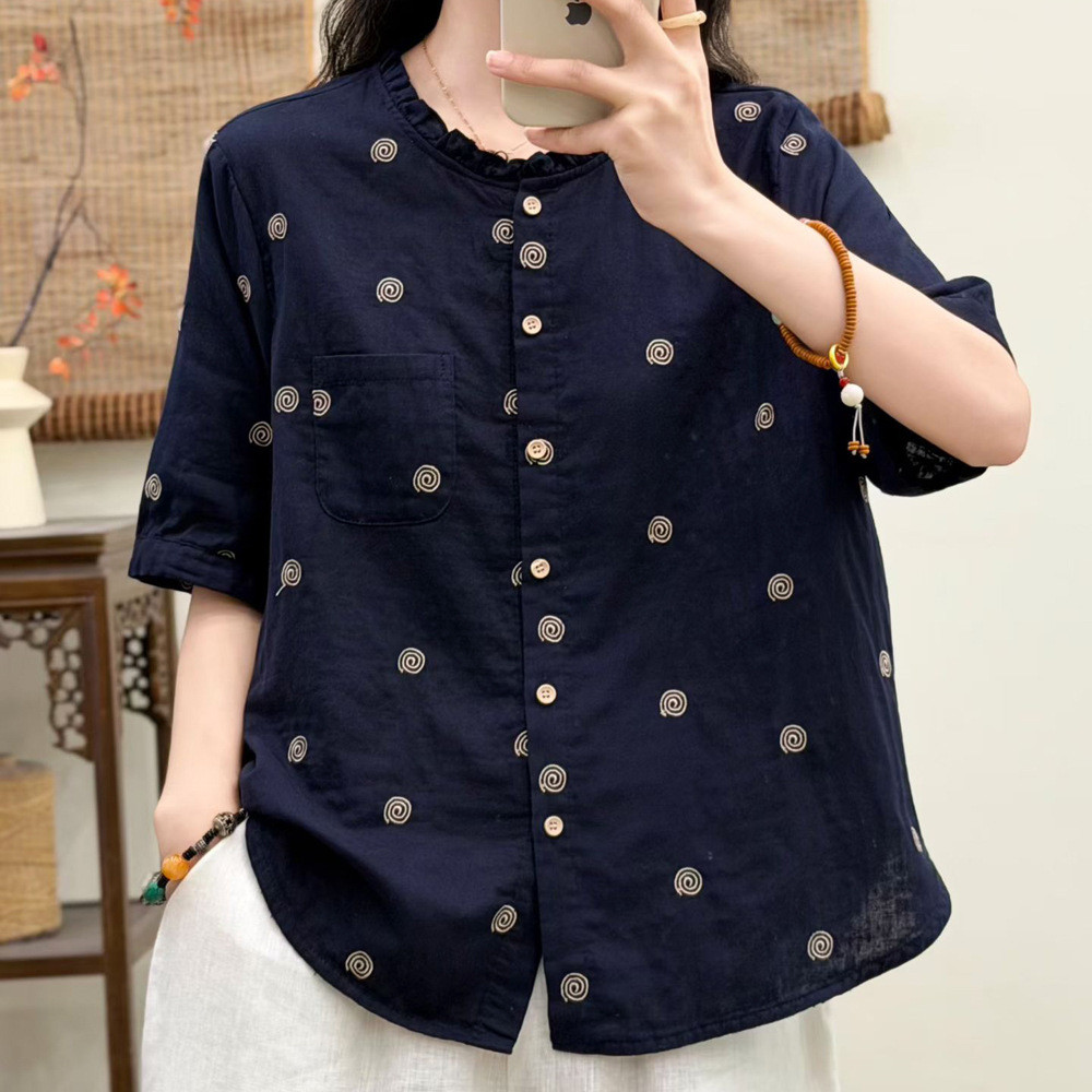 [Sẵn Sàng] Áo Sơ Mi Nữ Cotton Cao Cấp Chấm Bi, Cổ Đức, Mỏng, Giảm Tuổi, Đa Năng