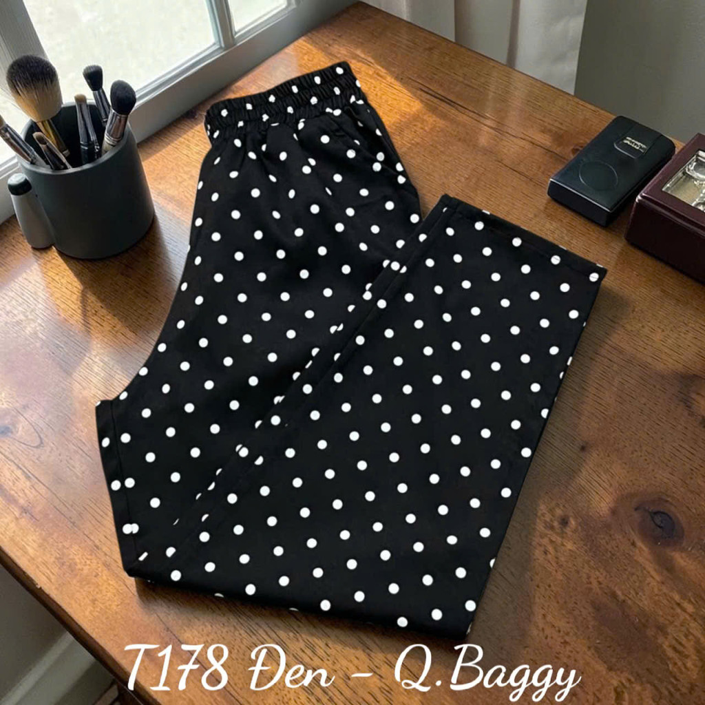 Quần Baggy Vải Cotton Lạnh Thoải Mái Khi Mặc Nhà Hay Ra Ngoài Chất Liệu Thấm Hút Nhanh Đường May Tỉ Mỉ Mã T178